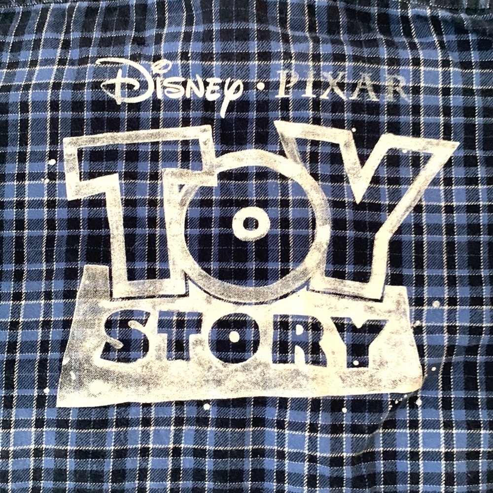 Disney Pixar Kids Size 12 Boys Blue Plaid Button Up Long Sleeve Shirt Toy Story